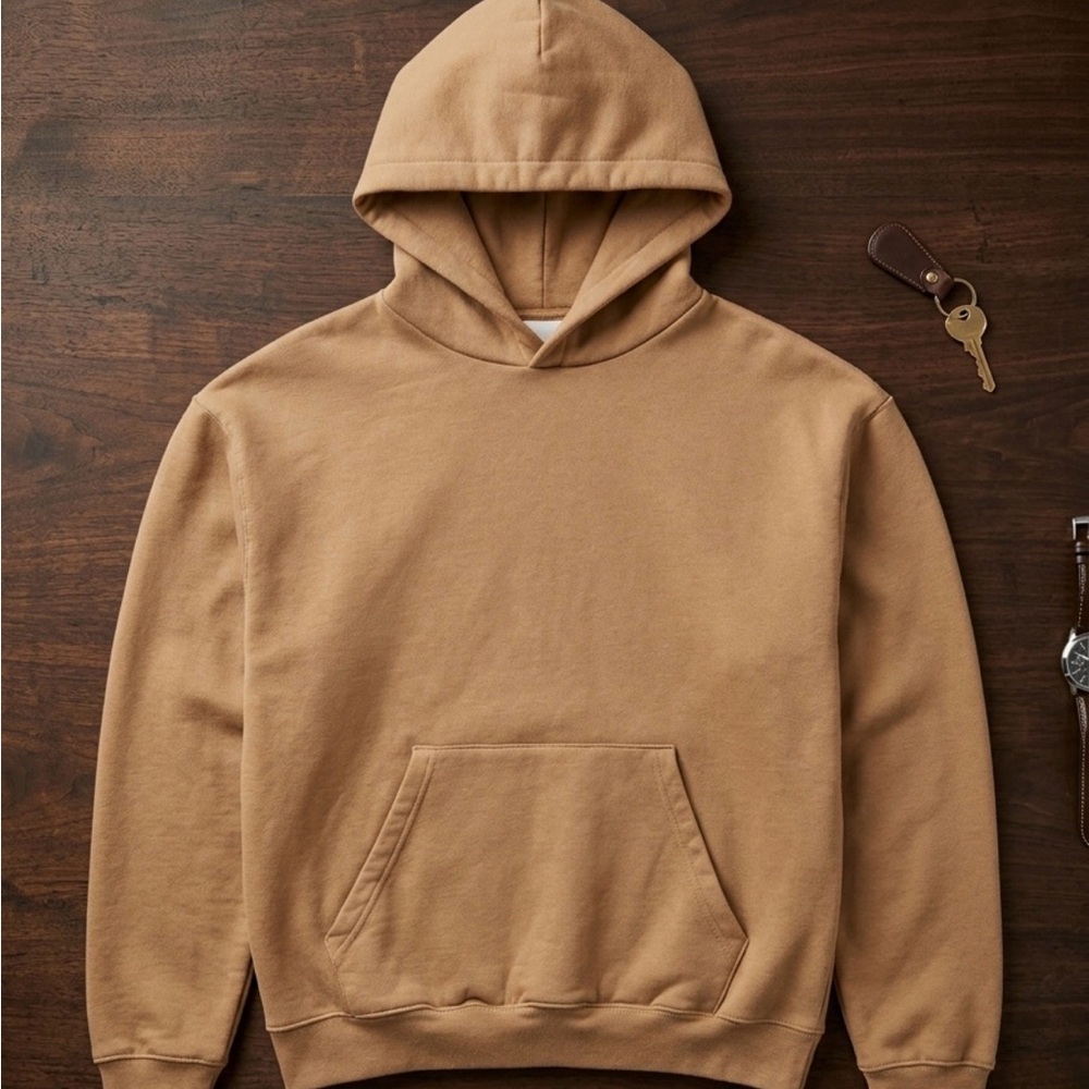 Men's Tan heavyweight Hoodie Pullover - Casual Everyday Sweatshirt